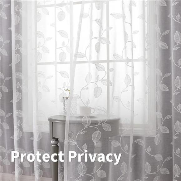 White Sheer Curtains for Living Room 84 Inch Length 2Panels Set, Light Filtering - Picture 3 of 7